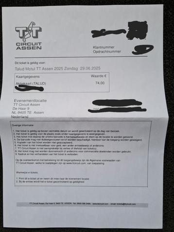 2 tix MotoGP MOTUL Talud TT Assen (zondag 29 juni 2025) beschikbaar voor biedingen