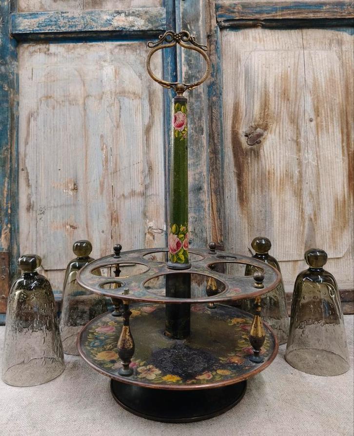 Oud beschilderd tafel bediende/ azijnset, Antiek en Kunst, Curiosa en Brocante, Ophalen of Verzenden