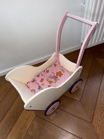 houten poppenwagen/loopkar wit/roze beschikbaar voor biedingen