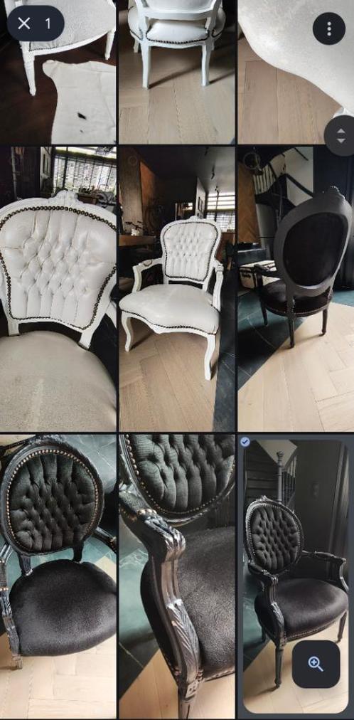 Set 6x Fauteuil Barok antieke stoelen stof teddy PU leer, Huis en Inrichting, Fauteuils, Gebruikt, Stof, 50 tot 75 cm, Minder dan 75 cm