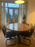 Houten uitschuifbare tafel rond/ovaal, Huis en Inrichting, Tafels | Eettafels, Ophalen, Gebruikt, 100 tot 150 cm, 150 tot 200 cm