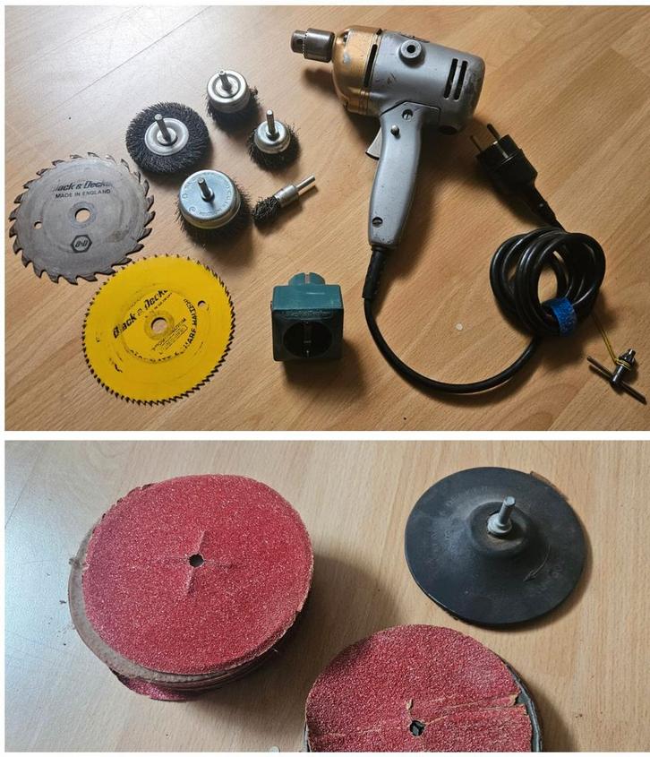 Vintage black & decker D500 machine met diverse hulpmiddelen, Doe-het-zelf en Verbouw, Gereedschap | Slijpmachines, Gebruikt, Werkbankslijpmachine