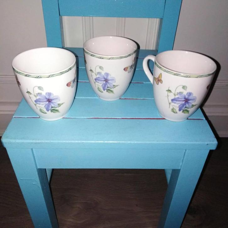 3 mokjes en 1 schaaltje JBS servies Fruit & Flowers, Huis en Inrichting, Keuken | Servies, Gebruikt, Overige typen, Overige stijlen