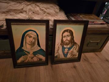 Maria en Jezus in houten lijst met glas.  beschikbaar voor biedingen