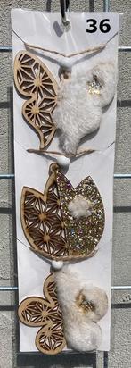 HOUT DECO HANGER NR 36 HOUT met GOUD en PLUCHE 3 stuks, -, -, Nieuw, Ophalen of Verzenden