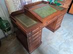 Klassiek antiek schrijftafel, bureau, desk met lederen inleg, Ophalen, Zo goed als nieuw