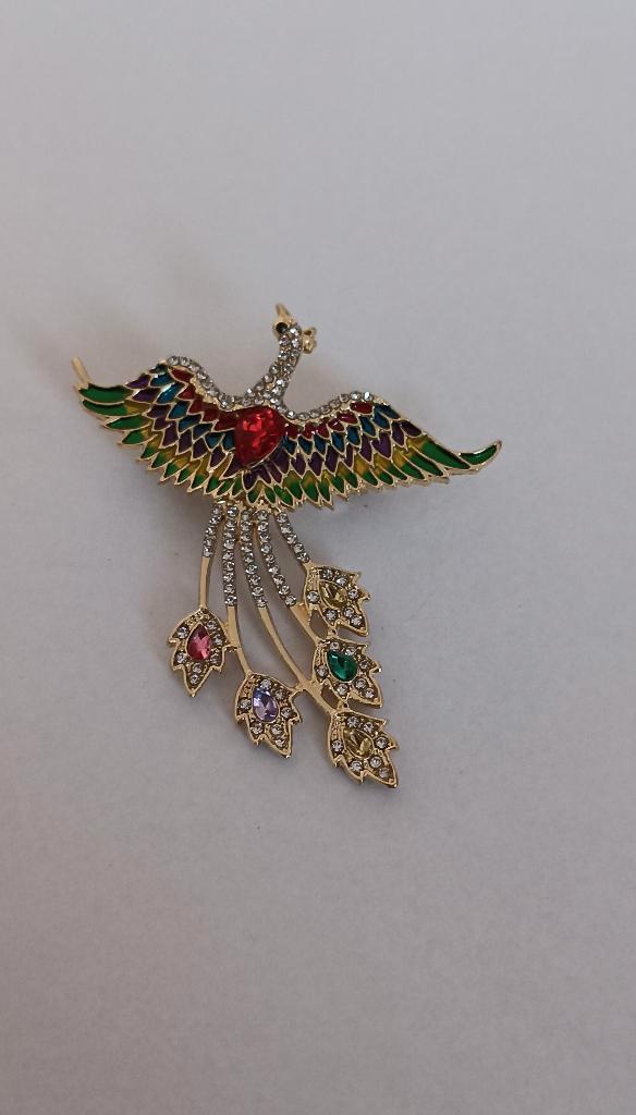 Feniks broche, Sieraden, Tassen en Uiterlijk, Broches, Nieuw, Overige materialen, Overige kleuren, 4 tot 7 cm, Met strass, Ophalen of Verzenden
