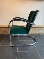 Gispen 412 fauteuil, chroom, nieuwe donkergroene ribstof, Huis en Inrichting, Fauteuils, Design, 75 tot 100 cm, Zo goed als nieuw
