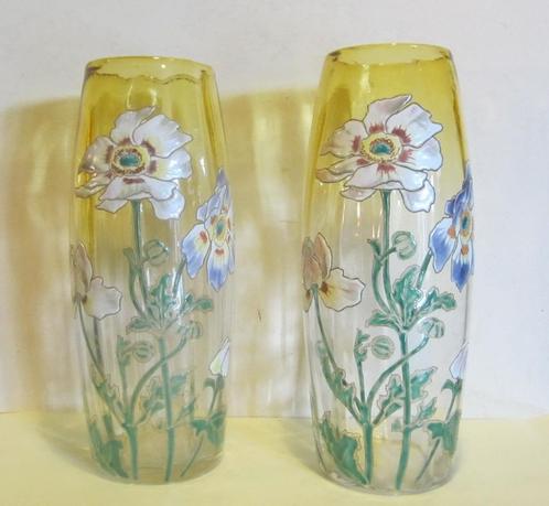2 grote antieke Legras Montjoye vazen, email,ca 1910 H 30cm, Antiek en Kunst, Antiek | Glas en Kristal, Verzenden