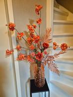 Opgemaakte vaas met zijde boeket bloemen koper roest tint, Huis en Inrichting, Ophalen of Verzenden, Nieuw