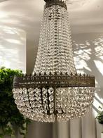 Vintage kristallen messing kroonluchter, Ophalen of Verzenden, Zo goed als nieuw, Glas, Vintage design hollywood regency
