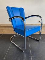 2 Gispen 412S fauteuils, kobalt blauw leder, Huis en Inrichting, Fauteuils, Minder dan 75 cm, Design, Zo goed als nieuw, Metaal
