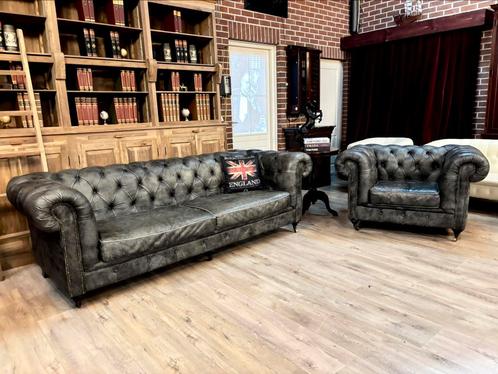 Chesterfield set 3 zits & club fauteuil, Huis en Inrichting, Banken | Bankstellen, Nieuw, 75 tot 100 cm, Leer, Ophalen