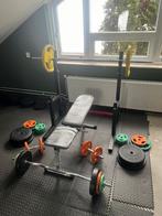 Halterbank set + squat rack inclusief gewichten, Sport en Fitness, Ophalen, Gebruikt, Fitnessbank