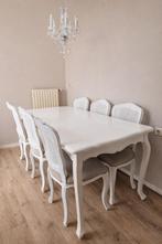 Brocante eethoek roomwit met 6 eetkamerstoelen, Ophalen