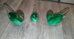 3 Glasgeblazen vogels duiven kern is groen glas., Ophalen of Verzenden, Zo goed als nieuw, Dier