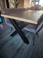 Boomstamtafel met bank en stoelen - Industrieel, Ophalen, 200 cm of meer, 50 tot 100 cm, Zo goed als nieuw