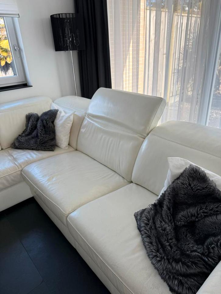 Witte leren hoekbank, Huis en Inrichting, Banken | Bankstellen, Gebruikt, Hoekbank, Vierpersoons of meer, Leer, Ophalen