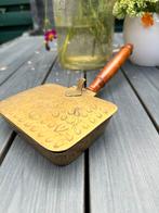 Vintage grote koperen asbak met houten handvat, Ophalen of Verzenden