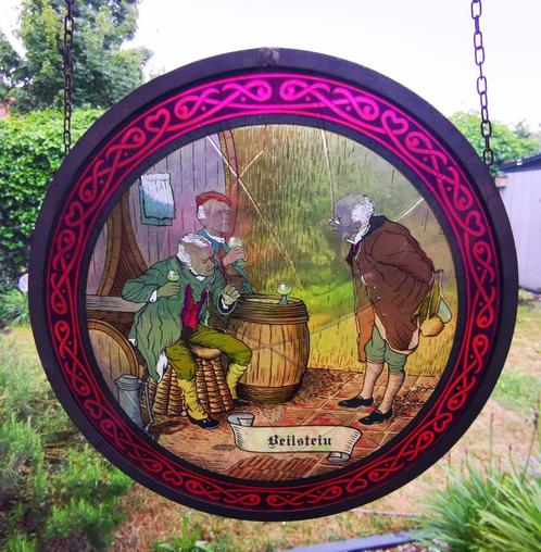 Glas in lood gebrandschilderd glas Beilstein genieten drank, Antiek en Kunst, Antiek | Glas en Kristal, Ophalen of Verzenden
