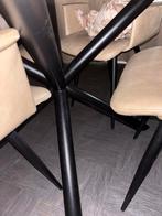 Mangohouten Eettafel met Lederen Stoelen, Huis en Inrichting, 100 tot 150 cm, Eikenhout, Ophalen of Verzenden, Zo goed als nieuw
