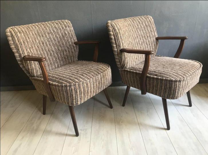 Set van 2 Vintage Jr. 50 Cocktail fauteuils, Huis en Inrichting, Fauteuils, Gebruikt, Hout, 50 tot 75 cm, Minder dan 75 cm, Ophalen
