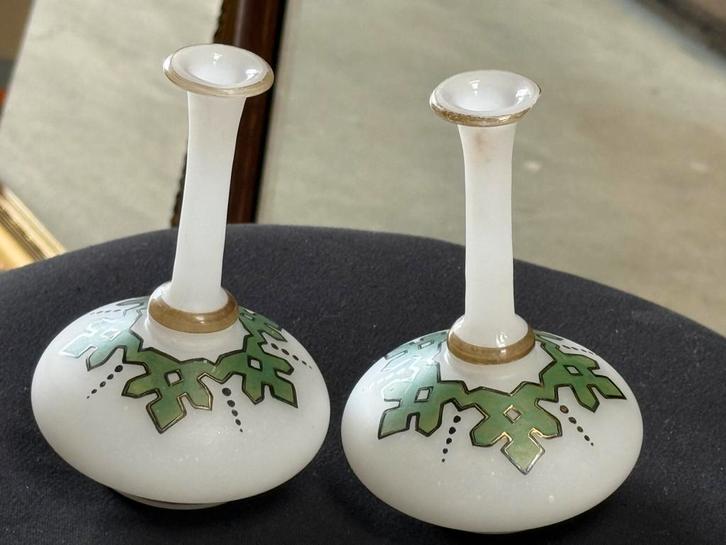 Opaline glazen vaasjes 2x, Antiek en Kunst, Antiek | Glas en Kristal, Ophalen of Verzenden