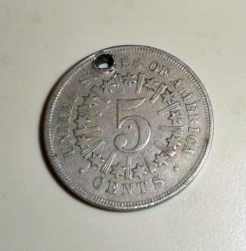 Munt Nickel USA 1867 met Rays, Postzegels en Munten, Munten | Amerika, Losse munt, Noord-Amerika, Ophalen of Verzenden