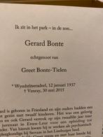 Bonte x Tielen 1937 Wymbritseradeel 2015 Venray, Verzamelen, Bidprentjes en Rouwkaarten, Ophalen of Verzenden, Bidprentje