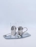 Set van 2 Vintage Highball Glazen met Roestvrijstalen Houder, Glas of Glazen, Gebruikt, Ophalen of Verzenden, Glas