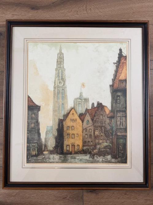 Alfred van Neste – kleurenets Kathedraal Oude Koornmarkt, Antiek en Kunst, Kunst | Schilderijen | Modern, Ophalen