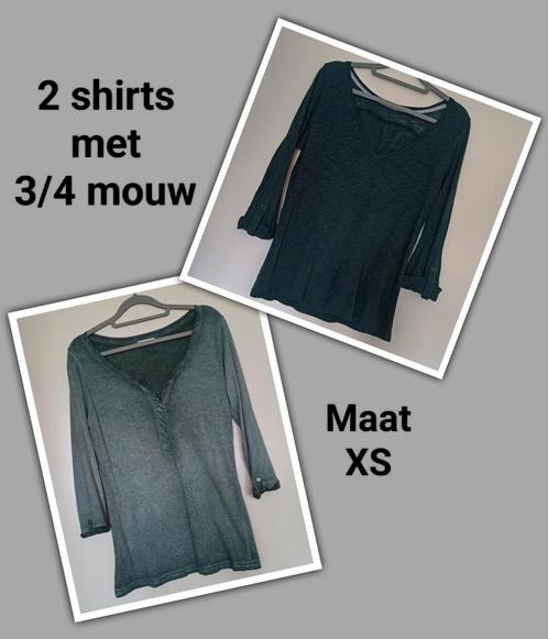 2 groene shirts met 3/4 mouwen, maat XS, Kleding | Dames, T-shirts, Zo goed als nieuw, Maat 34 (XS) of kleiner, Groen, Lange mouw