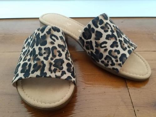 Gabor nieuwe leren panter print slippers, 6.5 6½ G = 40, Kleding | Dames, Schoenen, Nieuw, Slippers, Bruin, Ophalen of Verzenden