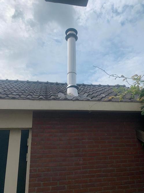 Houtkachel (open) met Dubbelwandige Pijp en Dakdoorvoer, Huis en Inrichting, Kachels, Gebruikt, Hout, Ophalen of Verzenden