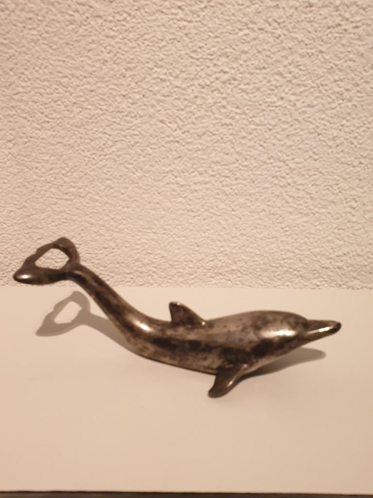 Vintage Dolfijn Flesopener opener Nikkel zilver, Ophalen of Verzenden, Zilver