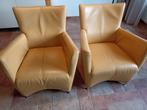 2 maisgele lederen stoelen, Huis en Inrichting, Fauteuils, Ophalen, Gebruikt, 75 tot 100 cm