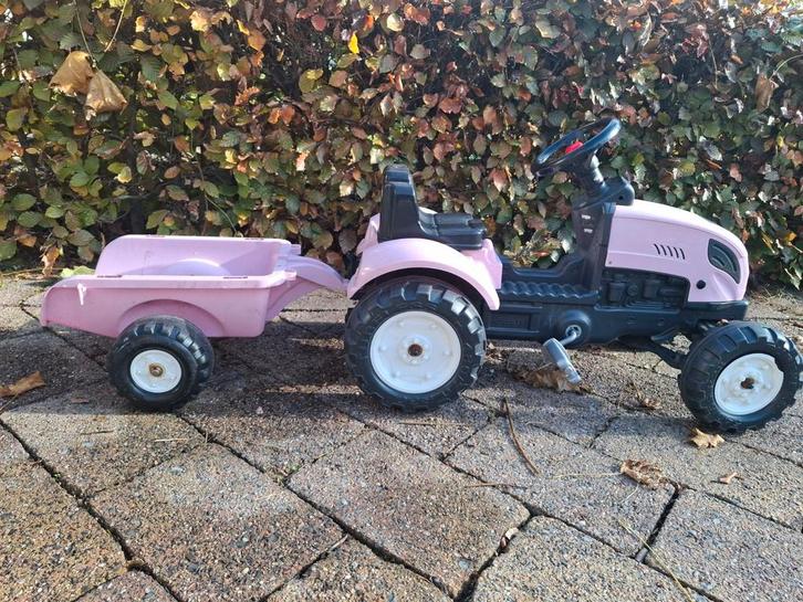 Roze Trap Tractor met Aanhanger - Falk, Kinderen en Baby's, Speelgoed | Buiten | Voertuigen en Loopfietsen, Gebruikt, Trapvoertuig