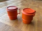 Vintage Tupperware Mokken met Deksel - Oranje Set, Huis en Inrichting, Keuken | Tupperware, Ophalen of Verzenden, Gebruikt, Oranje