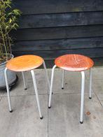 Industriële Schoolkrukken Pagwood zitting - Vintage jaren 70, Huis en Inrichting, Krukjes, Ophalen of Verzenden, Gebruikt, Hout