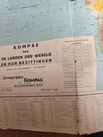 Oude Wereldkaart Kompas, Gelezen, Ophalen of Verzenden, Landkaart, 1800 tot 2000