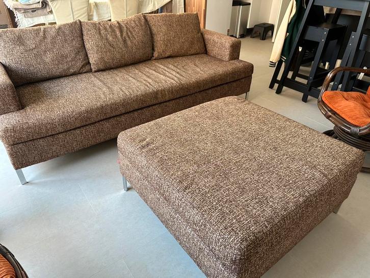 3-zits zachte bank met grote hocker, Huis en Inrichting, Banken | Complete zithoeken, Stof, Ophalen