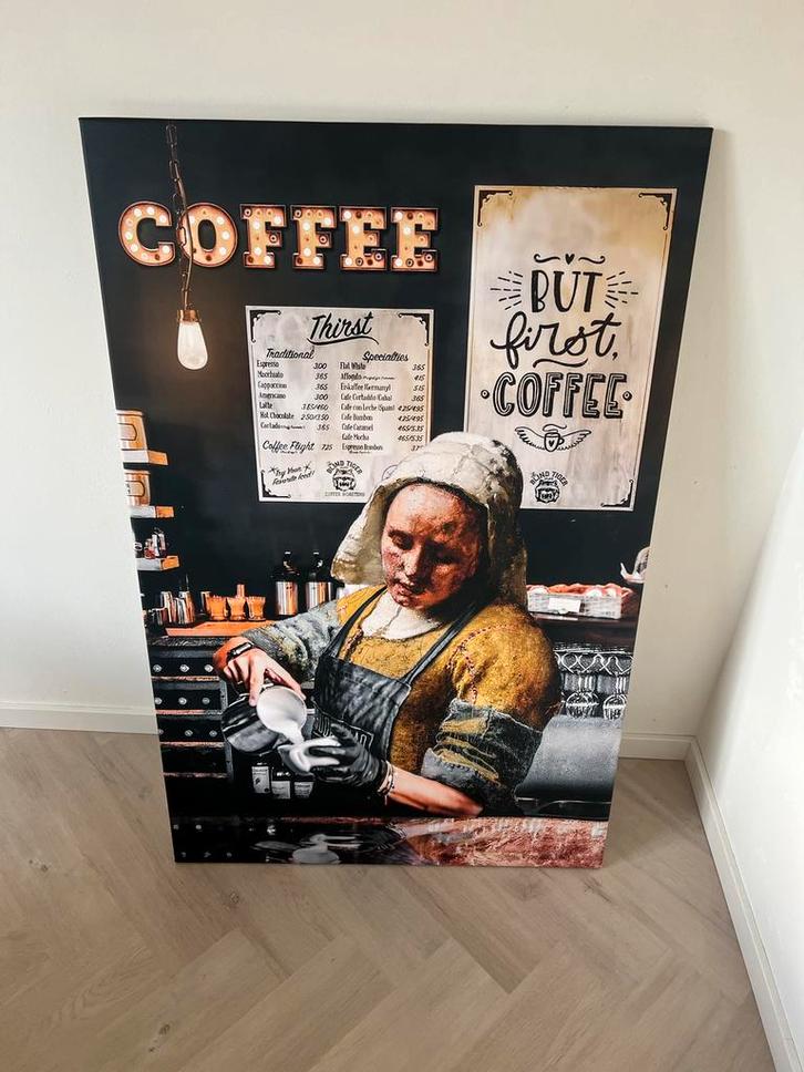 Canvas Melkmeisje als Barista - Vermeer Stijl, Oude Meesters, Huis en Inrichting, Woonaccessoires | Schilderijen, Tekeningen en Foto's