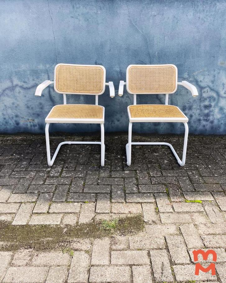Vintage thonet eetkamerstoelen (2 stuks), Huis en Inrichting, Stoelen, Gebruikt, Twee, Hout, Metaal, Riet of Rotan, Wit, Ophalen of Verzenden