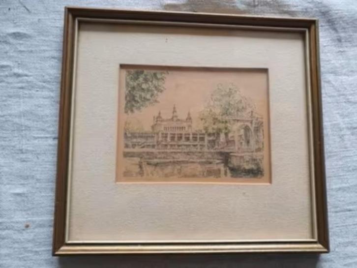 Litho aquarel sociëteit Veenlust Veendam Gerard v Berkel., Antiek en Kunst, Kunst | Litho's en Zeefdrukken, Ophalen