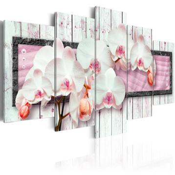 343 Roze Orchidee Hout 5 Luik Canvas Schilderij 200x100cm beschikbaar voor biedingen