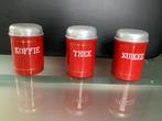 Emaille bussen rood koffie thee suiker met aluminium deksels, Antiek en Kunst, Antiek | Emaille, Ophalen of Verzenden