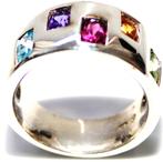 Schitterende Brede Sterling Zilveren Edelsteen Bandring, Sieraden, Tassen en Uiterlijk, Antieke sieraden, Ophalen of Verzenden