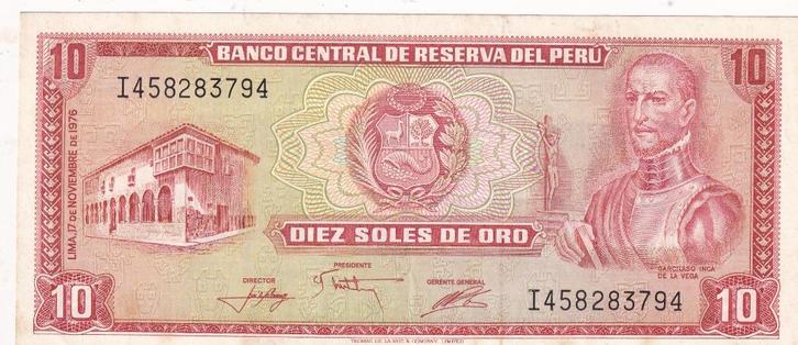 Peru 10 soles de oro 17-11-1976, Postzegels en Munten, Bankbiljetten | Amerika, Los biljet, Zuid-Amerika, Verzenden