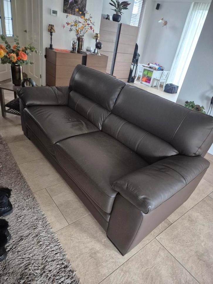 Leren bankstel: 2-zits en 3-zits, Huis en Inrichting, Banken | Bankstellen, Gebruikt, Rechte bank, Vierpersoons of meer, 200 tot 250 cm