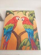 Schilderij "Love Birds" papegaaien in de jungle 40 x 50, Ophalen of Verzenden
